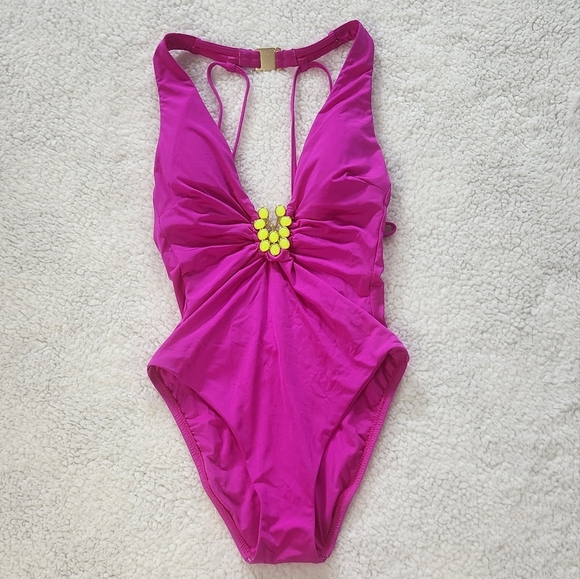 New!Trina Turk Bijuo Solids Plunge One Piece Swimsuit - Picture 4 of 13